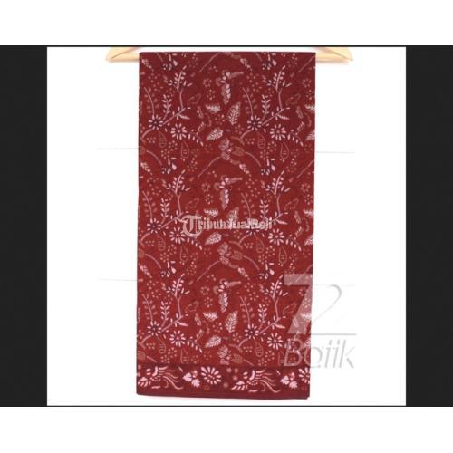 Kain Batik Premium Bahan Katun Motif Kembang Setaman Warna Merah Di