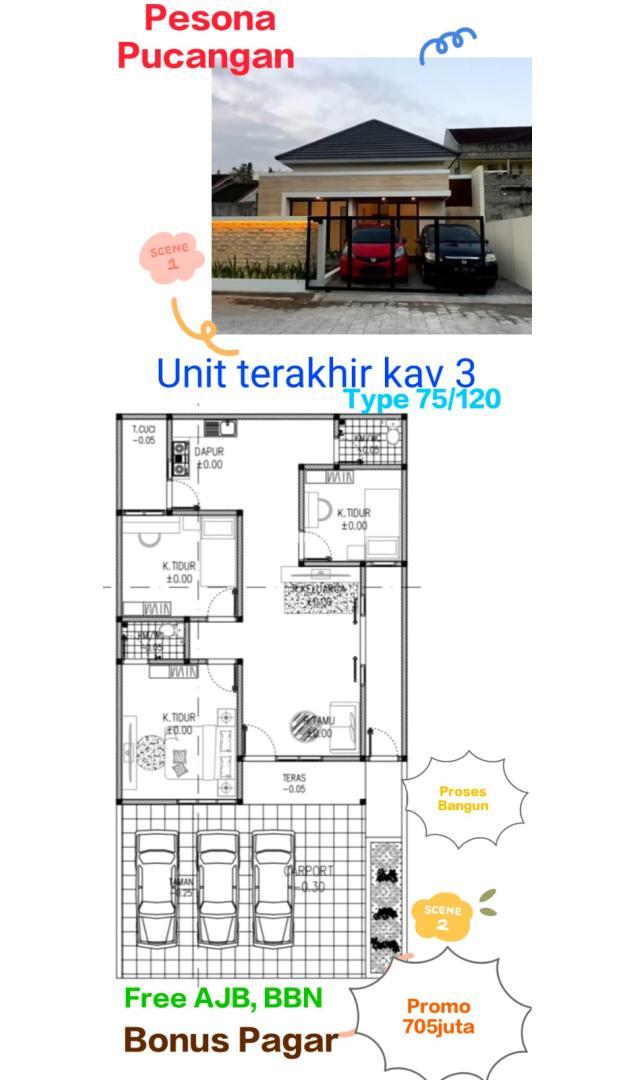 Dijual Rumah LB75 LT120 3KT 2KM Legalitas SHM Dan PBG Lokasi Strategis