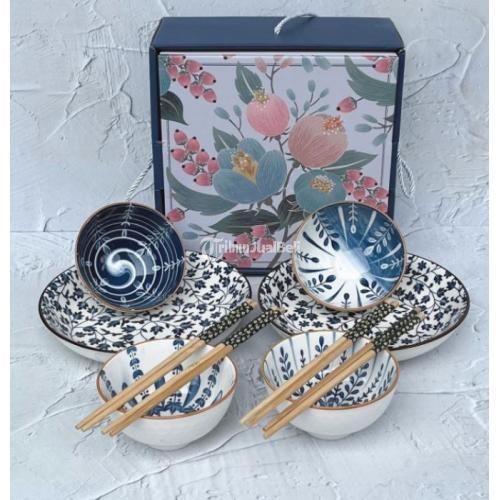 Kerajinan Keramik Set Piring Dan Mangkok Motif Jepang Box Cantik Di