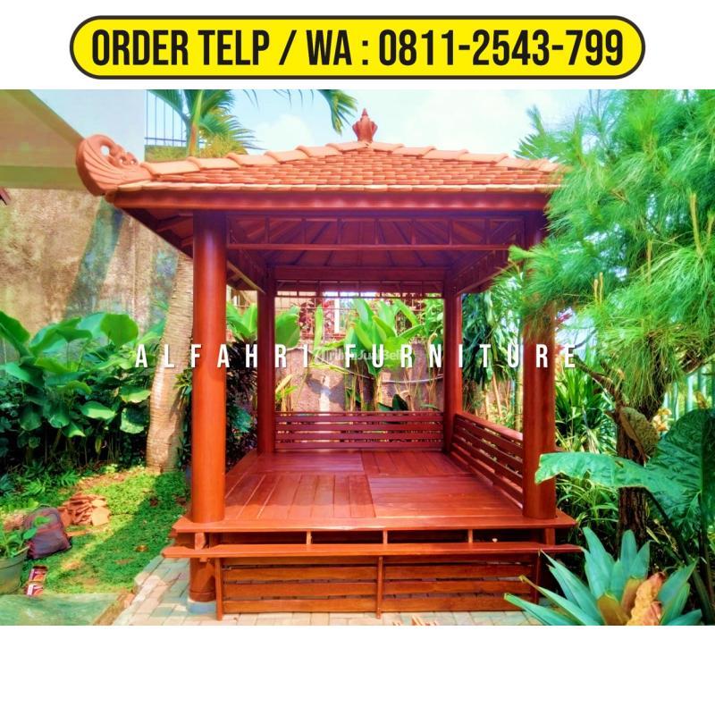 Gazebo Minimalis Atap Genteng Bahan Kayu Kelapa Ukuran 2 5x3 Meter Di