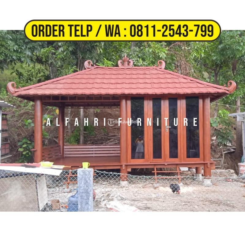 Gazebo Santai 3x5 Kayu Kelapa Minimalis Atap Sirap Dinding Kaca Di