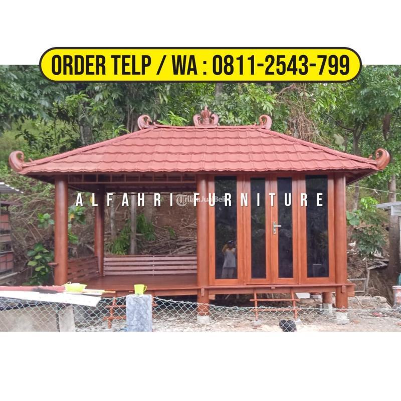 Gazebo Santai 3x5 Kayu Kelapa Minimalis Atap Sirap Dinding Kaca Di