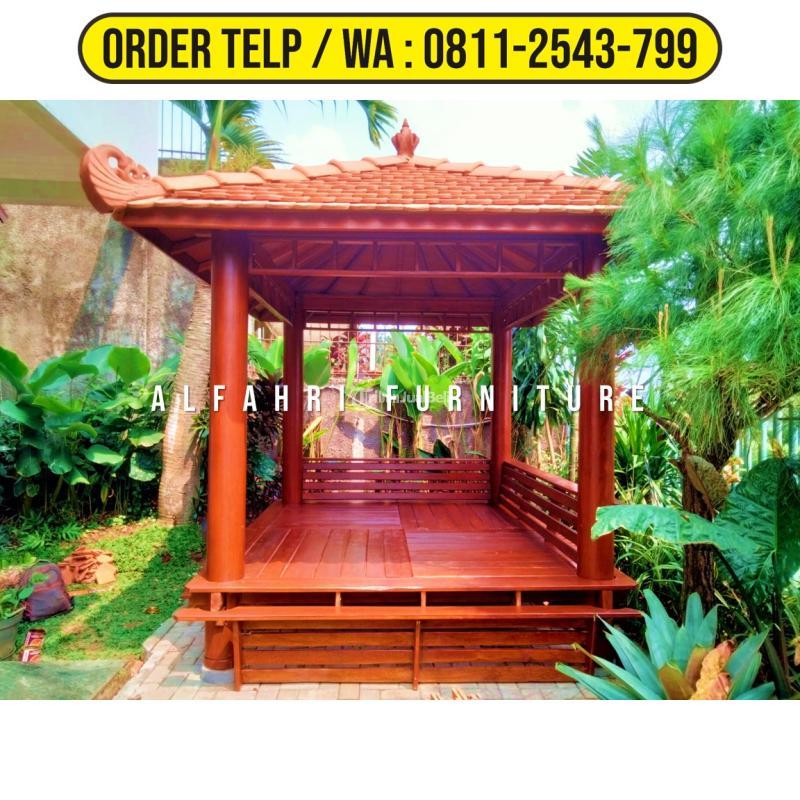 Gazebo Modern X Atap Genteng Kayu Glugu Minimalis Tribun Jualbeli