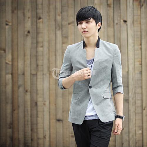 Jas Pria 29EE0054 - Gray Korean Blazer Style SK-30