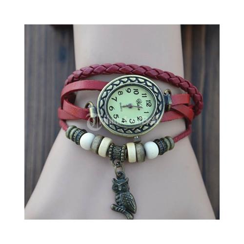 Jual Jam Wanita Bohemian Owl Pendant Leather Band Bracelet - Lokasi Jakarta Timur