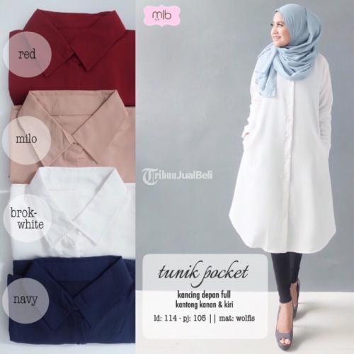Tunik Pocket Bahan Wolfis Kancing Depan Full Kantong Kanan & Kiri Banyak Warna - Solo