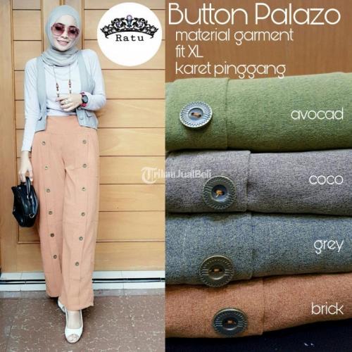 Button Pallazo Bahan Garment Berkaret Pinggang Big Size Ready Stock - Solo
