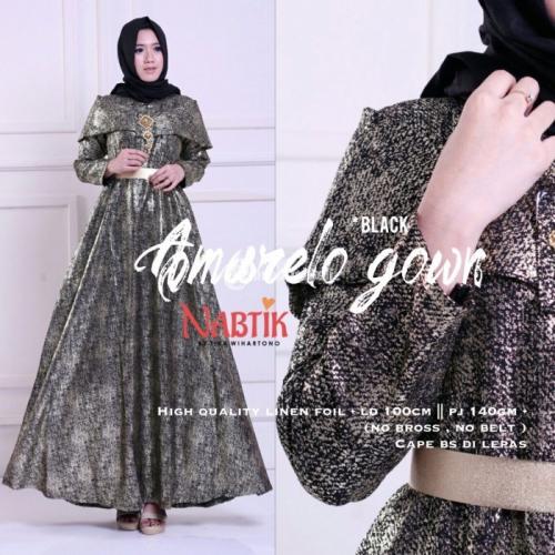Long Dress Amarelo Gown Bahan Linen Foil HQ No Bross & Belt Banyak Warna - Solo
