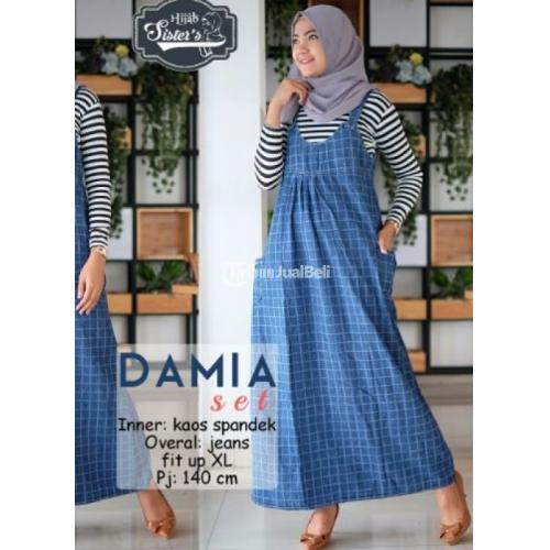 Setelan Overall Jeans Motif Kotak-Kotak Fit Up XL Harga Murah - Solo