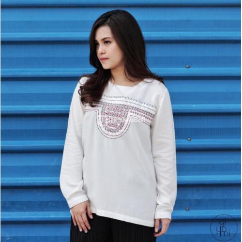 Baju Atasan Wanita Modern Etnic Bohemian Blouse White New Harga Murah - Surabaya