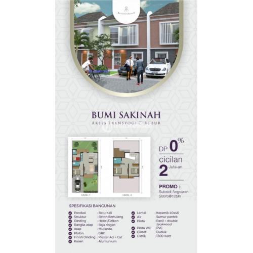 CLUSTER BUMI SAKINAH,DP 0% Akses Transyogi Cibubur Jakarta Timur