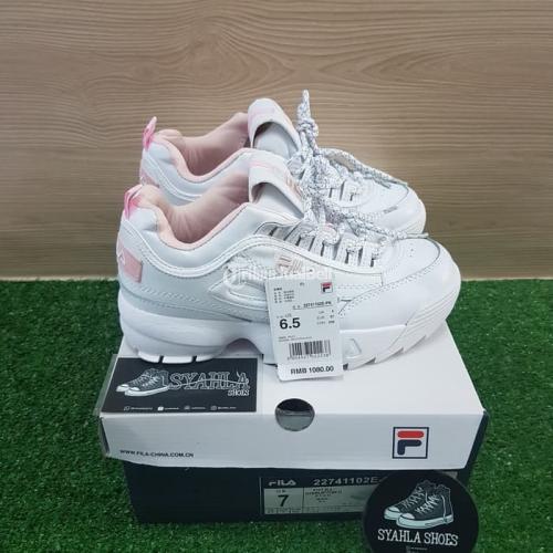 Sepatu Wanita Fila Disruptor White Pink Women Shoes Mirror