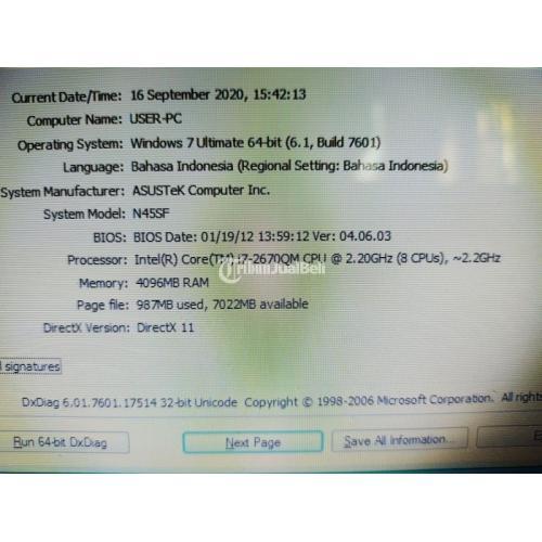 Laptop Asus N43S Bekas Harga Rp 3,85 Juta Core i7 Ram 4GB Normal