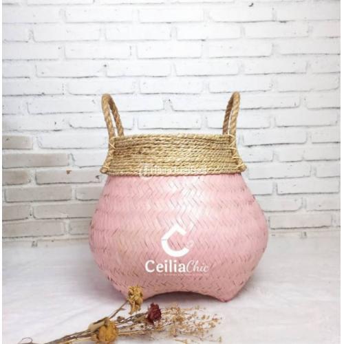 Kerajinan Anyam Handmade Coverpot Bambu Handle Tambang - Jogja