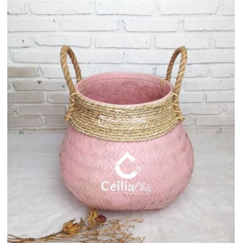 Kerajinan Anyam Handmade Coverpot Bambu Handle Tambang - Jogja