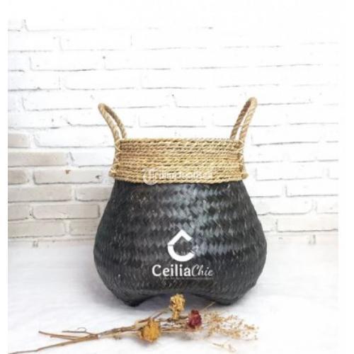 Kerajinan Anyam Handmade Coverpot Bambu Handle Tambang - Jogja