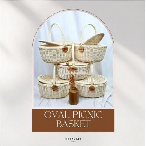 Kerajinan Oval Picnic Basket Lengkap dengan Penutup - Salatiga
