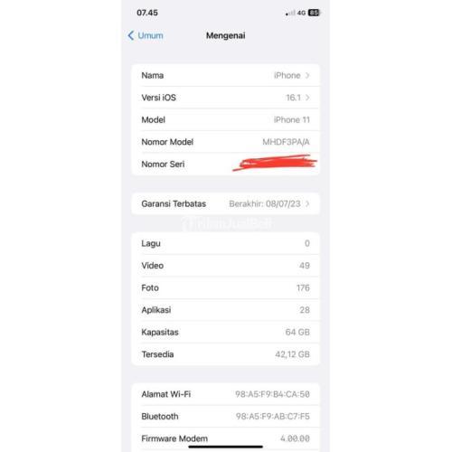 HP Apple iPhone 11 64GB iBox Bekas Normal Nominus Like New Garansi Panjang - Karawang