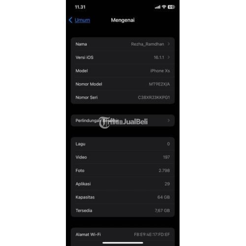 HP Apple iPhone XS 64GB Bekas Fullset Nominus IMEI Terdaftar - Jakarta Selatan