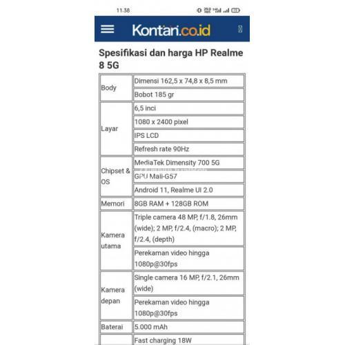 HP Realme 8 5G Ram 8/128 GB Biru Second Normal No Minus - Banjarnegara