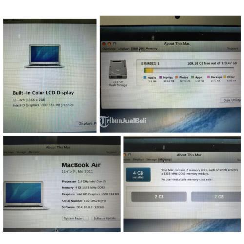 MacBook Air A1370 Mid 2011 11inch Core i5 1.6GHz RAM 4GB SSD 128GB Seken - Jakarta Pusat