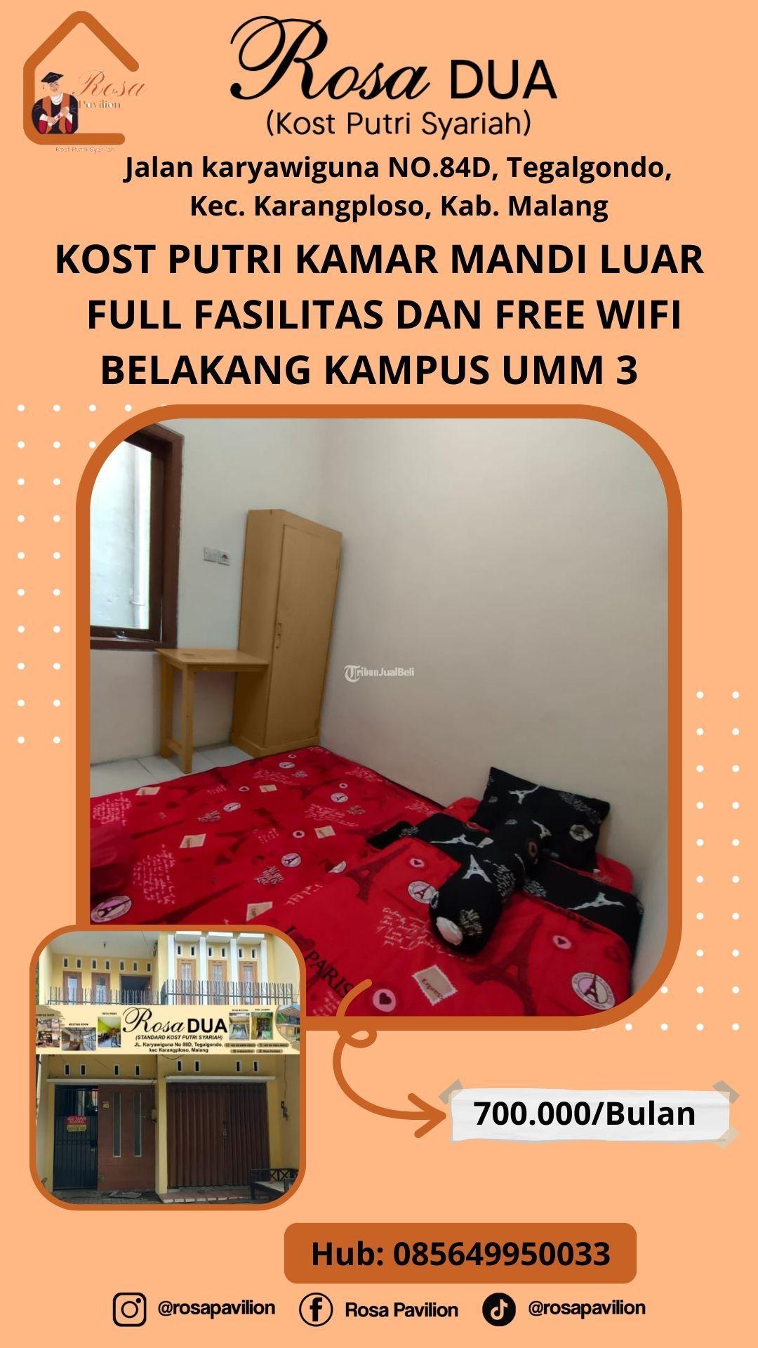 KOST PUTRI KAMAR MANDI LUAR FULL FASILITAS DAN FREE WIFI BELAKANG KAMPUS UMM 3