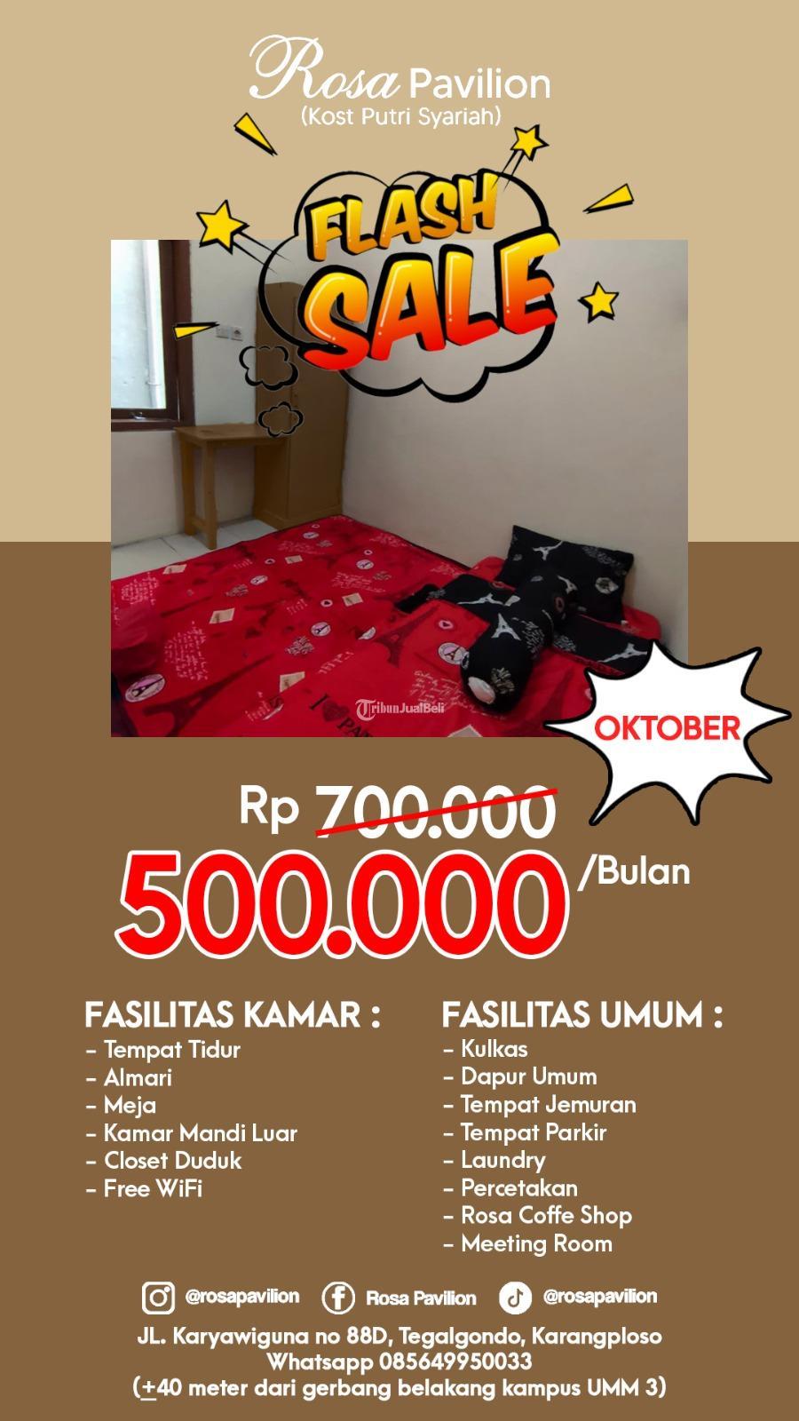 FLASH SALE KOST PUTRI SYARIAH KAMAR MANDI LUAR BELAKANG KAMPUS UMM 3