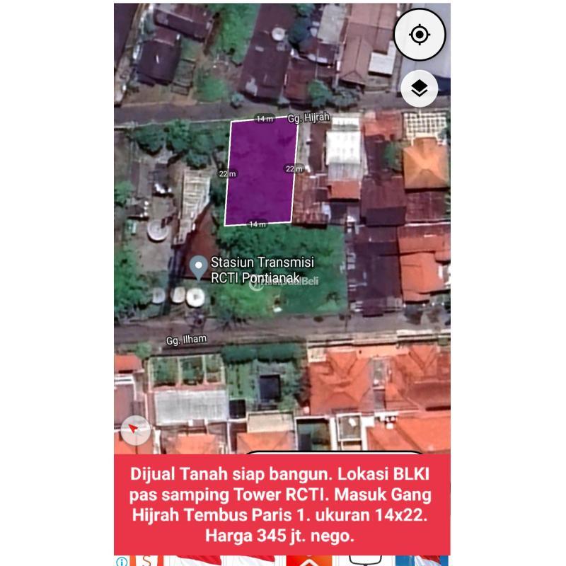 Tanah Siap Bangun BLKI Gang Hijrah Tembus Paris 1 Ukuran 14x22  Pontianak Kalbar