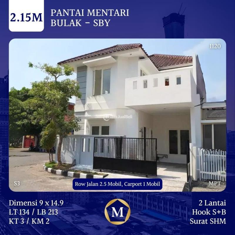 Rumah Hook 2 Lantai Pantai Mentari Surabaya 2.15M SHM Row Jalan Lebar