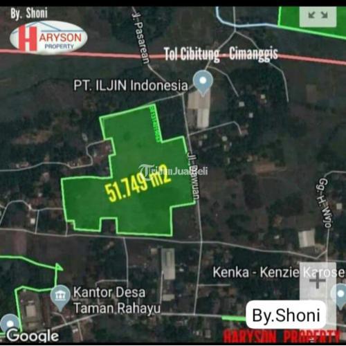 Dijual Tanah Luas 51749 m2 Akses Tol Dekat di Setu - Bekasi