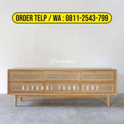 Meja Tv Jati Asli Bufet Minimalis Rotan - Bandung