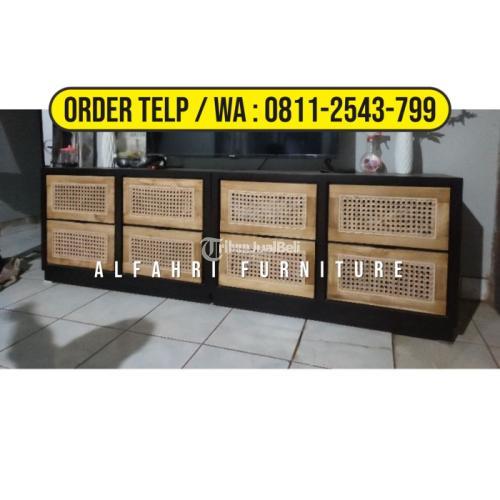Bufet Tv Minimalis Kayu Jati Mix Rotan - Bandung