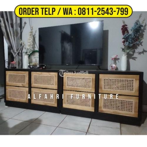 Bufet Tv Minimalis Kayu Jati Mix Rotan - Bandung