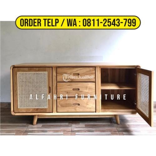 Meja Tv Jati Mix Rotan Minimalis Modern Bufet Jati Retro Credenza - Bekasi