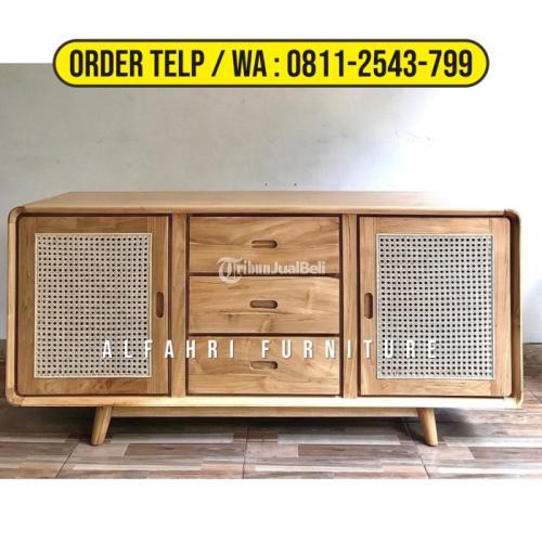 Meja Tv Jati Mix Rotan Minimalis Modern Bufet Jati Retro Credenza - Bekasi