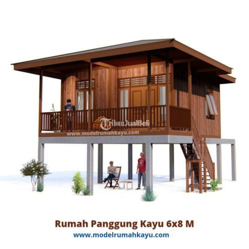Rumah Panggung Minimalis Ukuran 6x8 Meter Kayu Meranti Merah dan Kayu