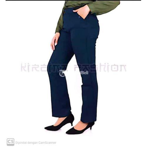 Celana Bahan Kerja Kantor Wanita Model: Straight fit. Model kaki lurus Cream, XL Sikka, Flores, NTT