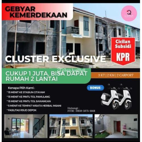 Dijual Rumah 2LT Tipe 70/85 3KT 2KM Promo Spesial Agustus Free Motor Listrik - Depok