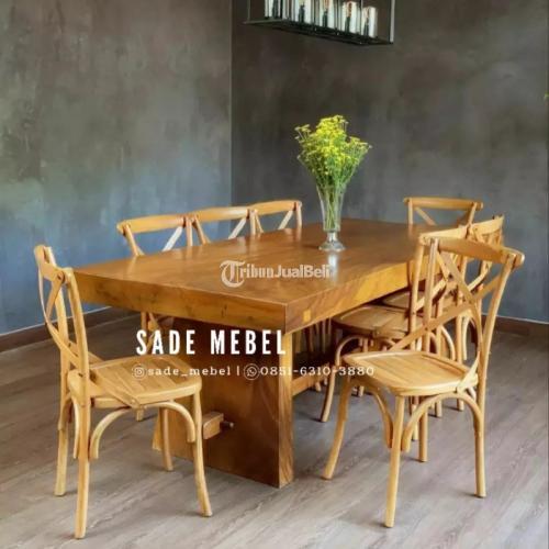 Meja makan kayu minimalis 6 kursi