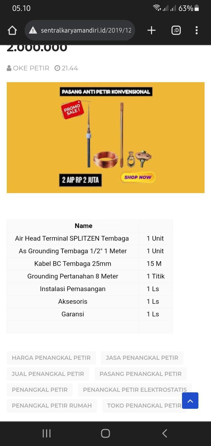 Pasang Anti Petir Bergaransi  Brebes