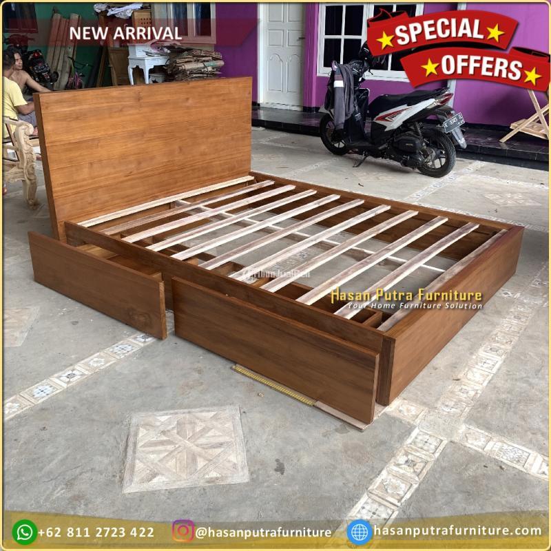 Tempat Tidur Jati 160x200 Dipan Laci Minimalis