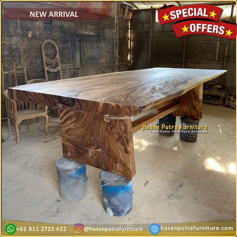 Meja Makan Kayu Suar 250x80 Solid Tanpa Sambungan Meja Solid