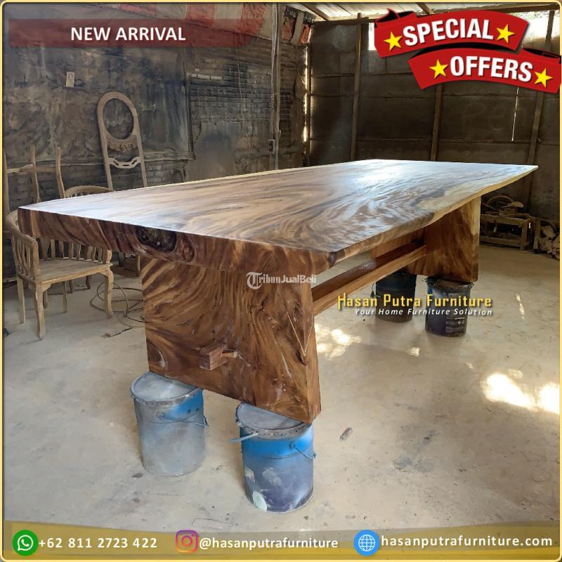 Meja Makan Kayu Suar 250x80 Solid Tanpa Sambungan Meja Solid