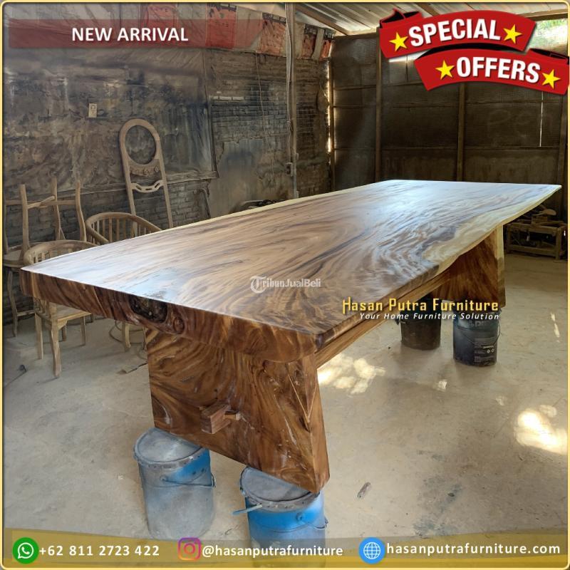 Meja Makan Kayu Suar 250x80 Solid Tanpa Sambungan Meja Solid
