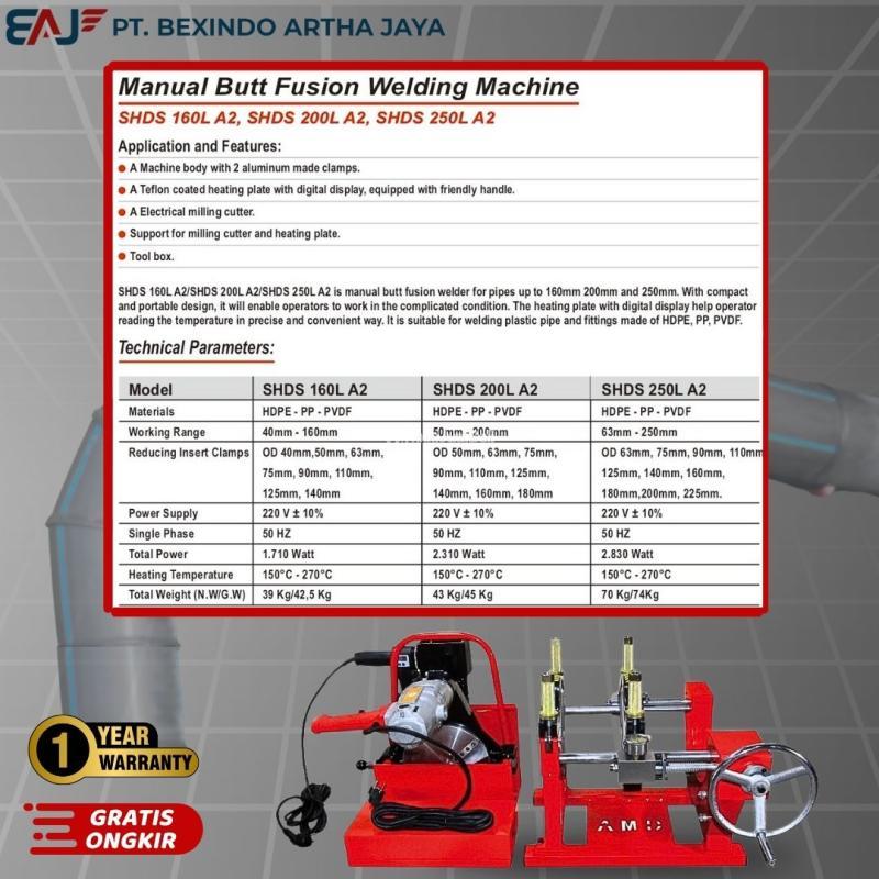 Mesin Penyambung Pipa Hdpe Manual SHDS 160 L A2 40 Di 160mm 2 Clamps Di