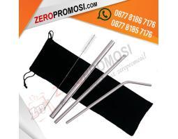 Souvenir Sedotan Stainless Steel Dengan Pouch Cetak Logo