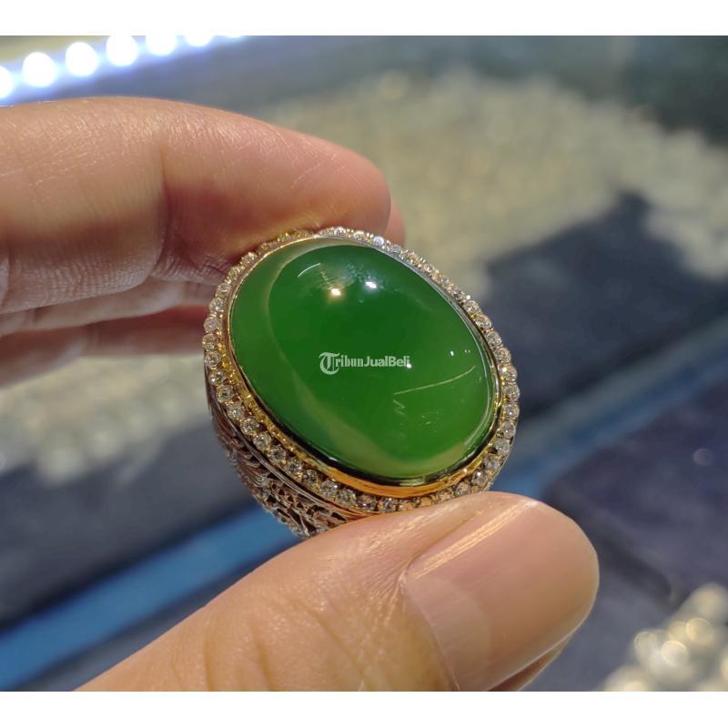 Batu Bacan Doko Hijau Botol HQ BC081 Body Kaca Super Klimis Ikatan Perak Mewah