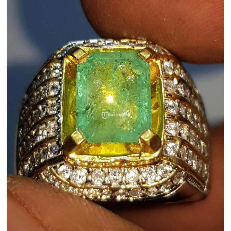 Batu Permata Natural Zamrud Emerald Beryl ZR014 Ikatan Perak HM Tabur Mewah