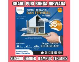 Dijual Rumah Perumahan Subsidi 2KT 1KM, Terlaris Viral Grand Puri Bunga Nirwana Kampus - Jember