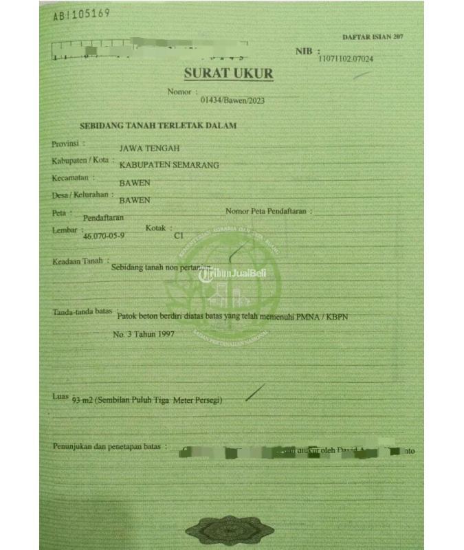 Dijual Tanah Murah Asri Luas 93m2 SHM Dekat Exit Toll Bawen - Semarang